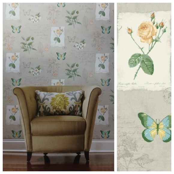 Wallpaper Botanical & Butterfly Rosier - Picture 1 of 3